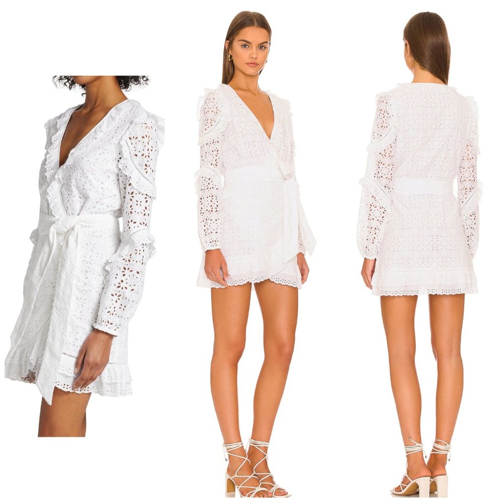 Veronica Beard Julia Eyelet Puff Long Sleeve Sash Dress Sz 0 NWT 598